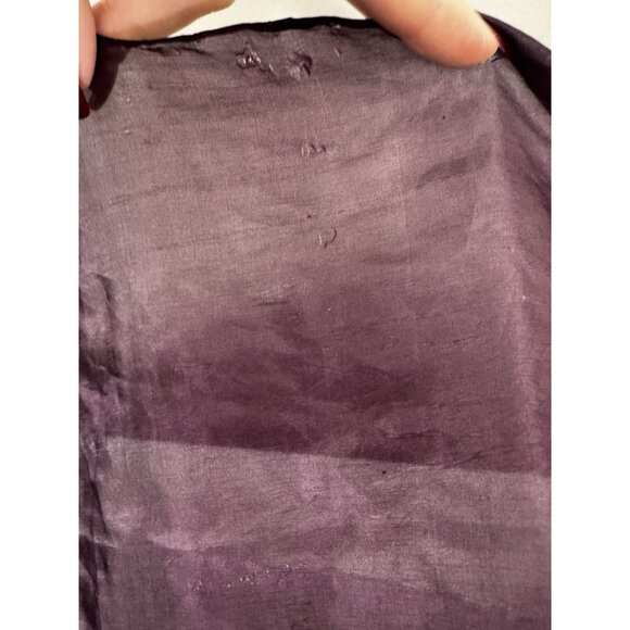 Womens Purple Silk Rectangle Blouse Wooden Doll Print Black White Geo Head Scarf - Picture 11 of 13